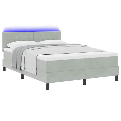 LED Boxspringbett mit Matratze Hellgrau 160 x 200 cm Samt