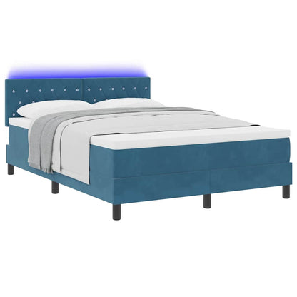 LED Boxspringbett mit Matratze Dunkelblau 160 x 200 cm Samt