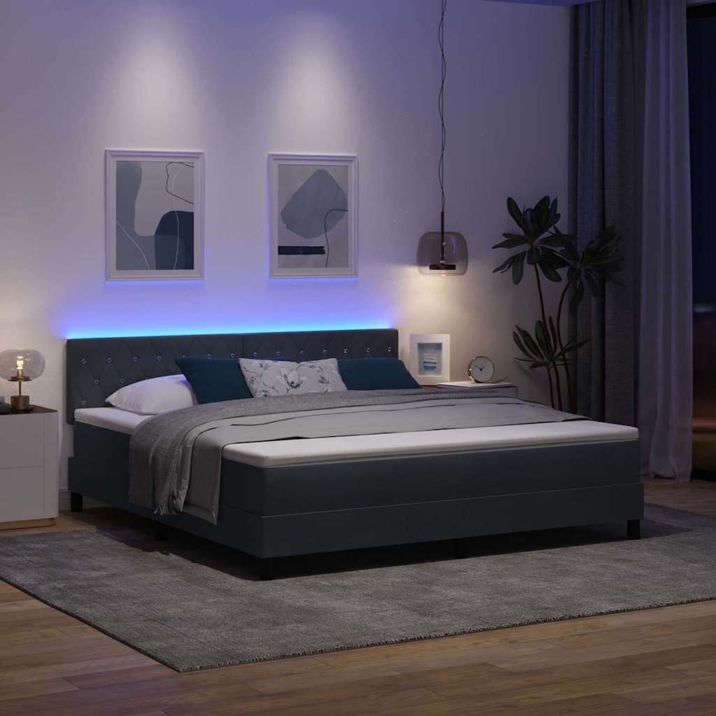 LED Boxspringbett mit Matratze Dunkelgrau 180 x 200 cm Samt