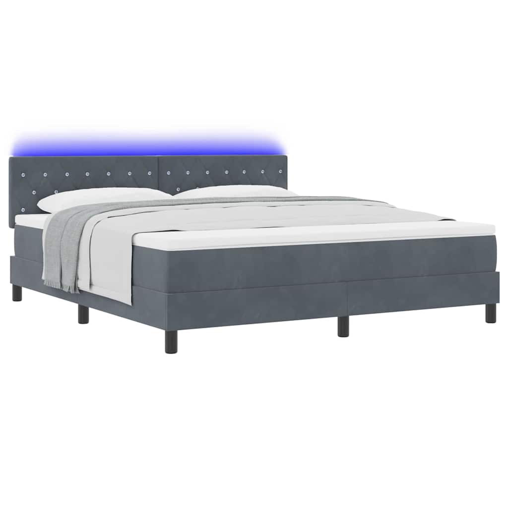 LED Boxspringbett mit Matratze Dunkelgrau 180 x 200 cm Samt