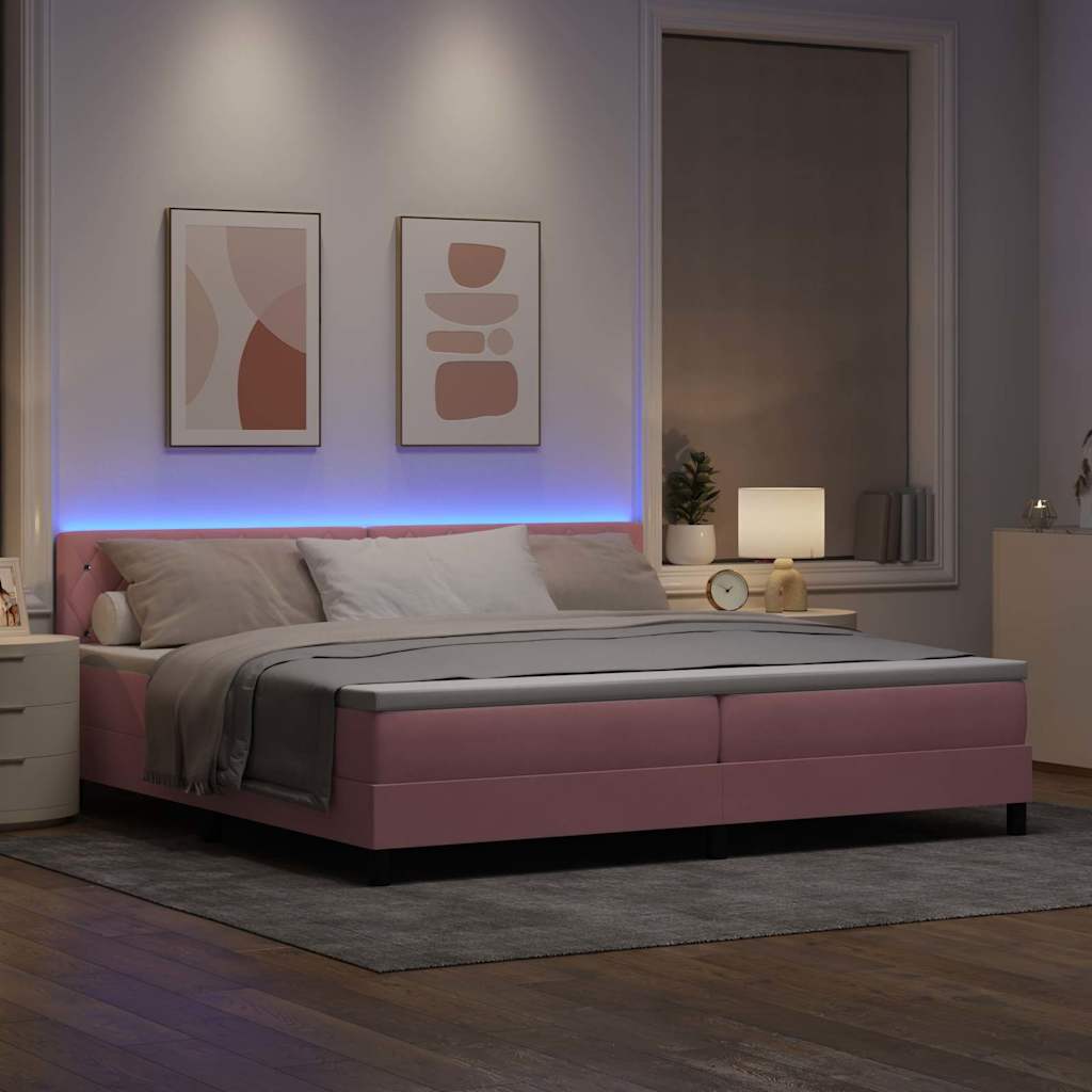 LED Boxspringbett mit Matratze mit LED Rosa 200 x 200 cm Samt