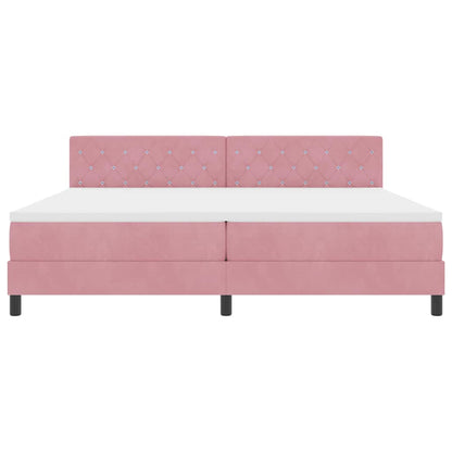 LED Boxspringbett mit Matratze mit LED Rosa 200 x 200 cm Samt