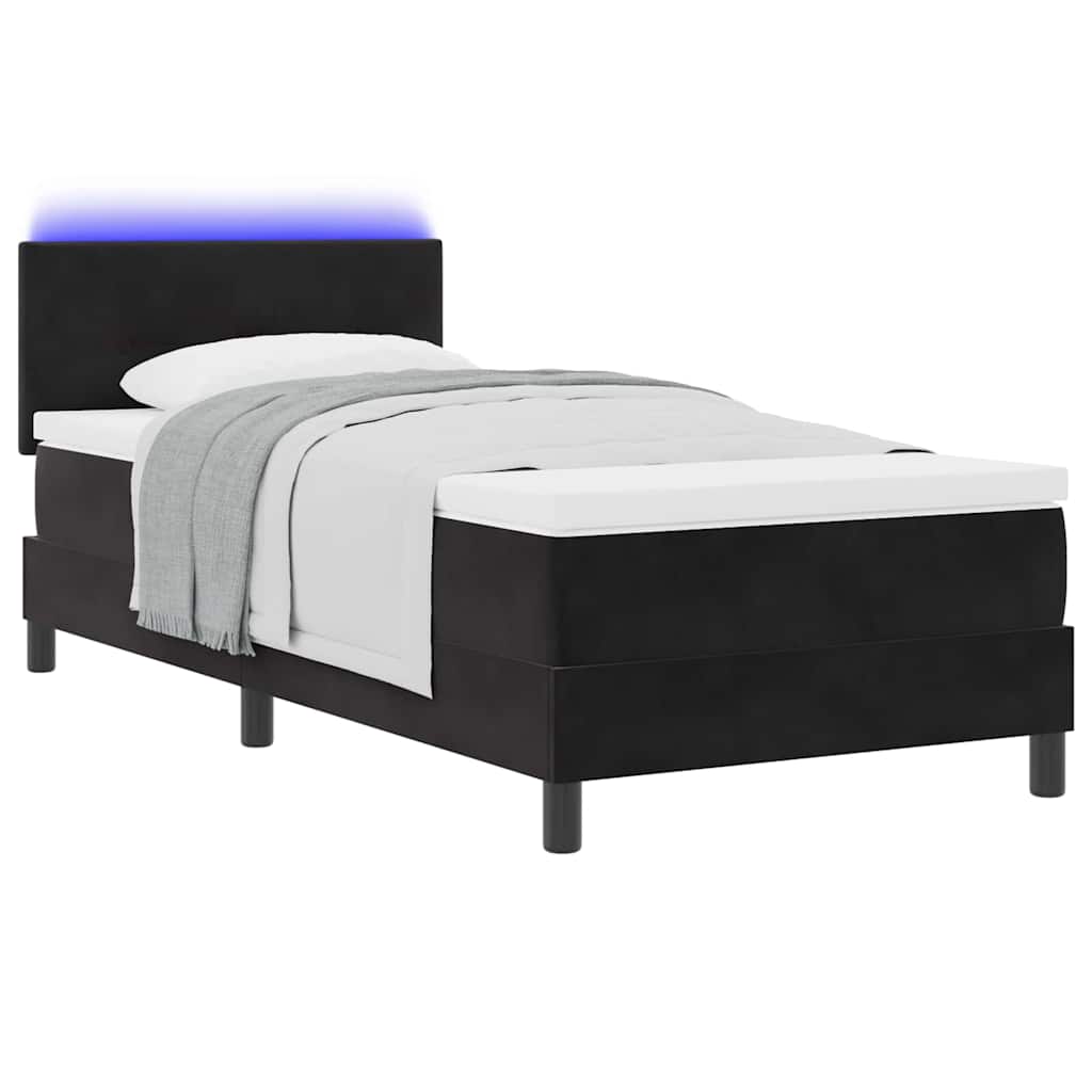 LED Boxspringbett mit Matratze mit LED Schwarz 80 x 200 cm Samt
