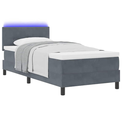 LED Boxspringbett mit Matratze Dunkelgrau 90 x 190 cm Samt