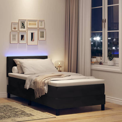 LED Boxspringbett mit Matratze mit LED Schwarz 90 x 200 cm Samt
