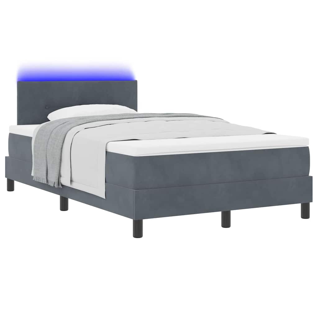 LED Boxspringbett mit Matratze Dunkelgrau 120 x 190 cm Samt