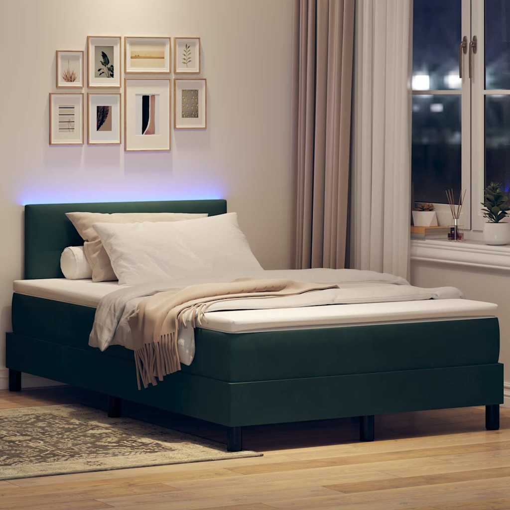 LED Boxspringbett mit Matratze Dunkelgrün 120 x 200 cm Samt