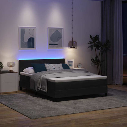 LED Boxspringbett mit Matratze Schwarz 140 x 190 cm Samt