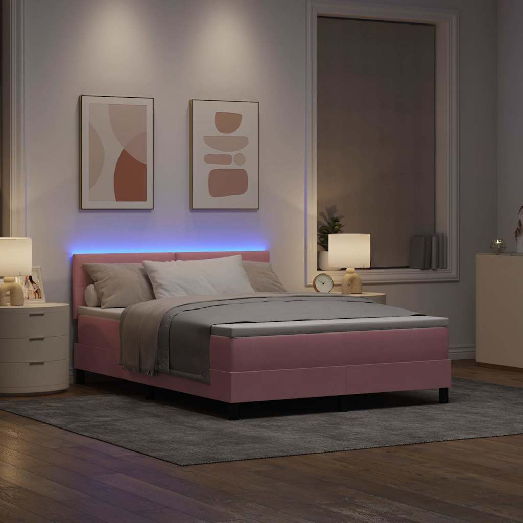 LED Boxspringbett mit Matratze mit LED Rosa 140 x 200 cm Samt