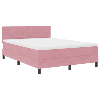LED Boxspringbett mit Matratze mit LED Rosa 140 x 200 cm Samt