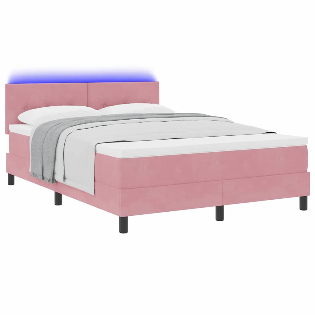LED Boxspringbett mit Matratze mit LED Rosa 140 x 200 cm Samt