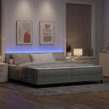 LED Boxspringbett mit Matratze Hellgrau 200 x 200 cm Samt