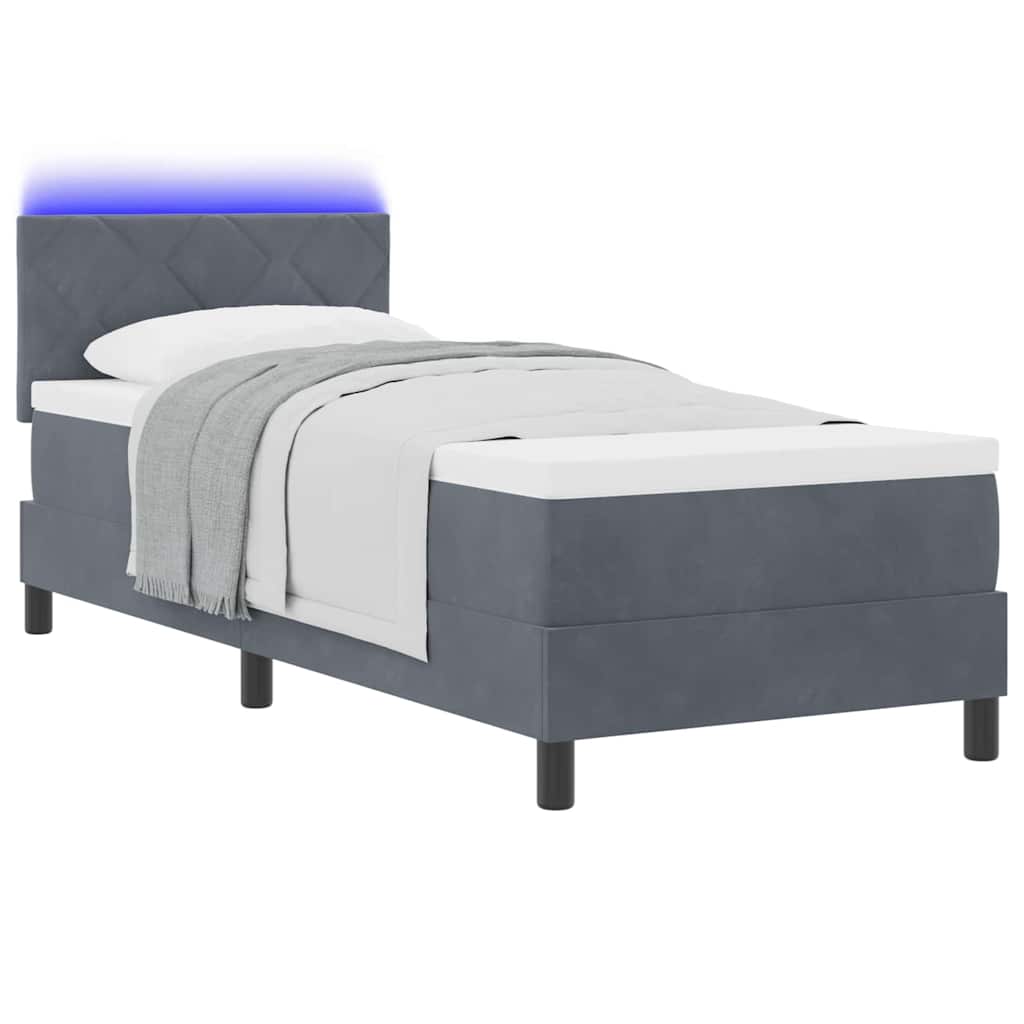 LED Boxspringbett mit Matratze Dunkelgrau 80 x 200 cm Samt