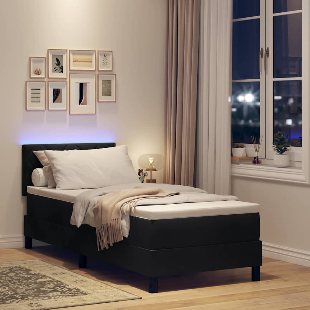 LED Boxspringbett mit Matratze mit LED Schwarz 80 x 200 cm Samt