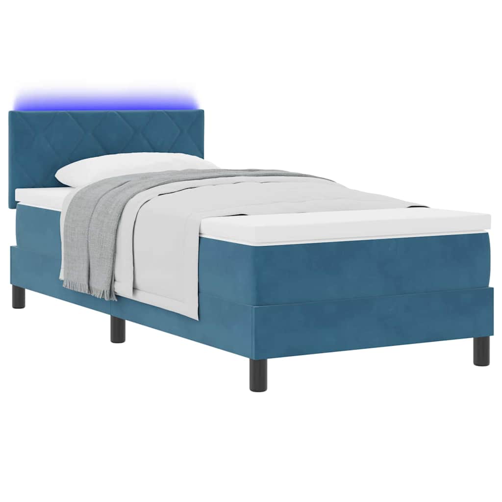 LED Boxspringbett mit Matratze Dunkelblau 90 x 190 cm Samt
