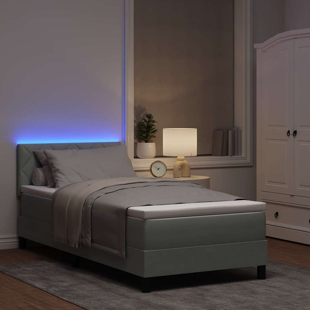 LED Boxspringbett mit Matratze Hellgrau 100 x 200 cm Samt