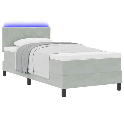 LED Boxspringbett mit Matratze Hellgrau 100 x 200 cm Samt