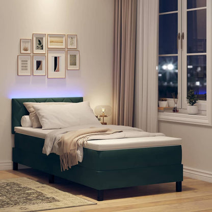 vidaXL LED Boxspringbett mit Matratze Dunkelgrün 100 x 200 cm Samt