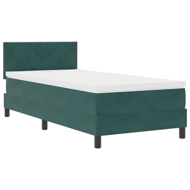 vidaXL LED Boxspringbett mit Matratze Dunkelgrün 100 x 200 cm Samt