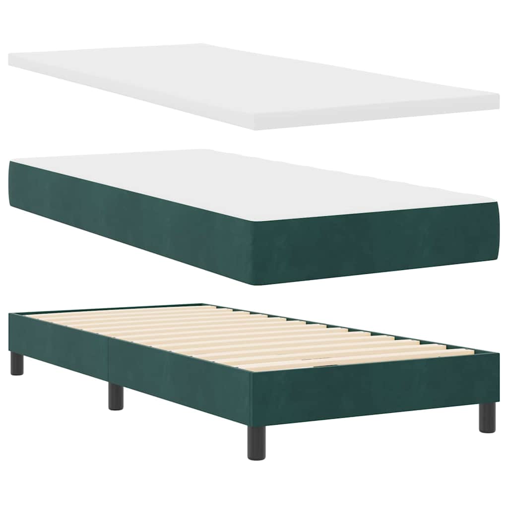 vidaXL LED Boxspringbett mit Matratze Dunkelgrün 100 x 200 cm Samt
