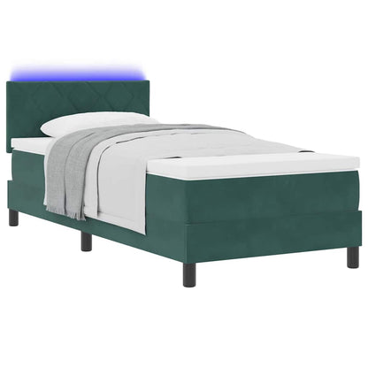 vidaXL LED Boxspringbett mit Matratze Dunkelgrün 100 x 200 cm Samt