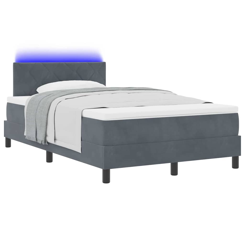 LED Boxspringbett mit Matratze Dunkelgrau 120 x 190 cm Samt