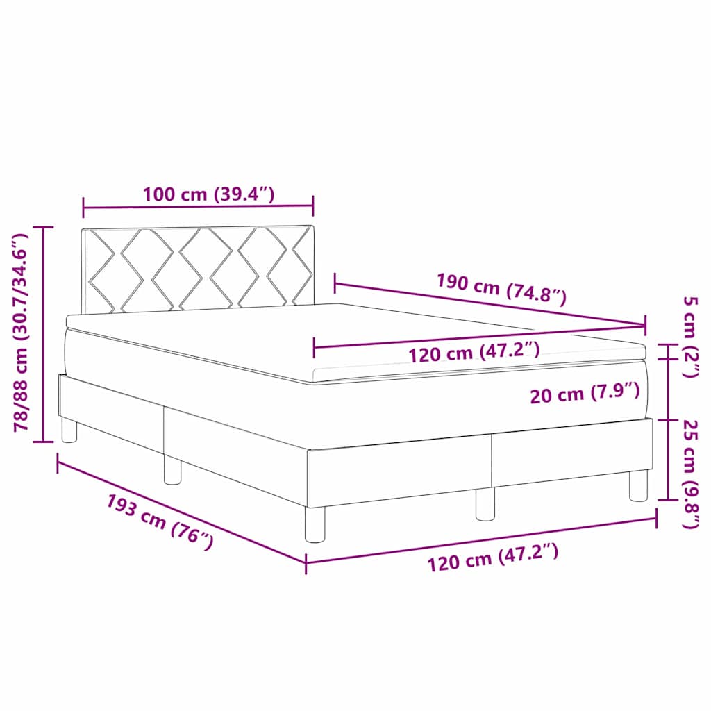 LED Boxspringbett mit Matratze Dunkelgrau 120 x 190 cm Samt