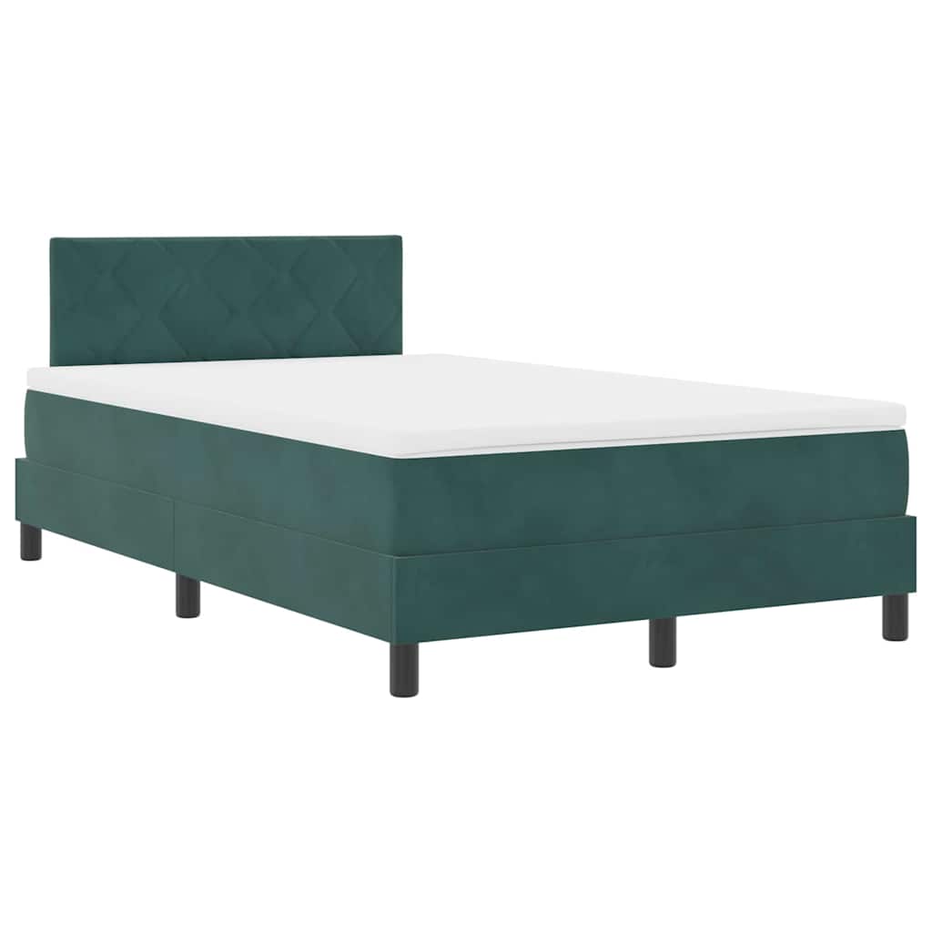 vidaXL LED Boxspringbett mit Matratze Dunkelgrün 120 x 190 cm Samt