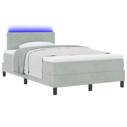 LED Boxspringbett mit Matratze Hellgrau 120 x 200 cm Samt