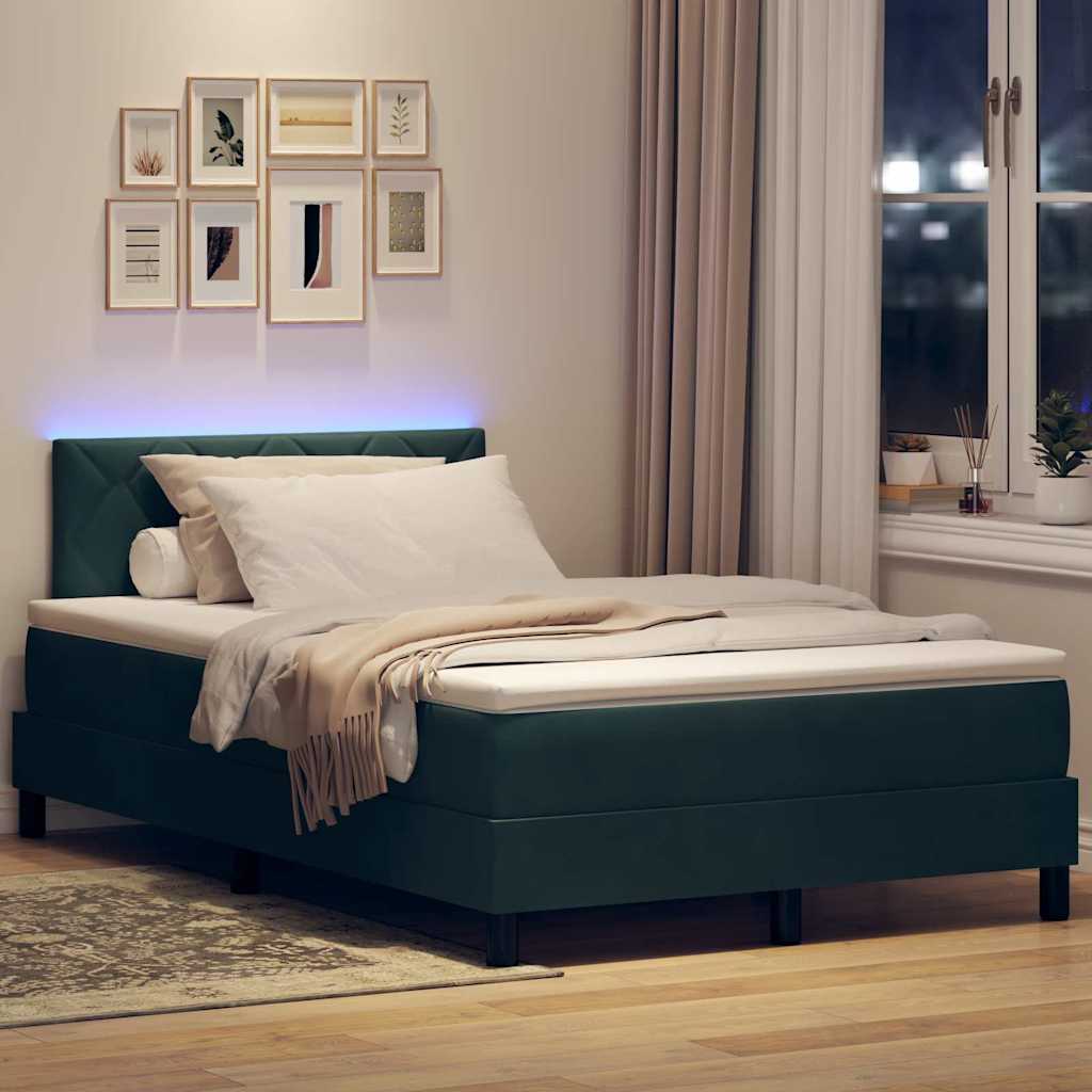 vidaXL LED Boxspringbett mit Matratze Dunkelgrün 120 x 200 cm Samt