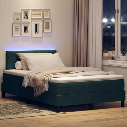 vidaXL LED Boxspringbett mit Matratze Dunkelgrün 120 x 200 cm Samt