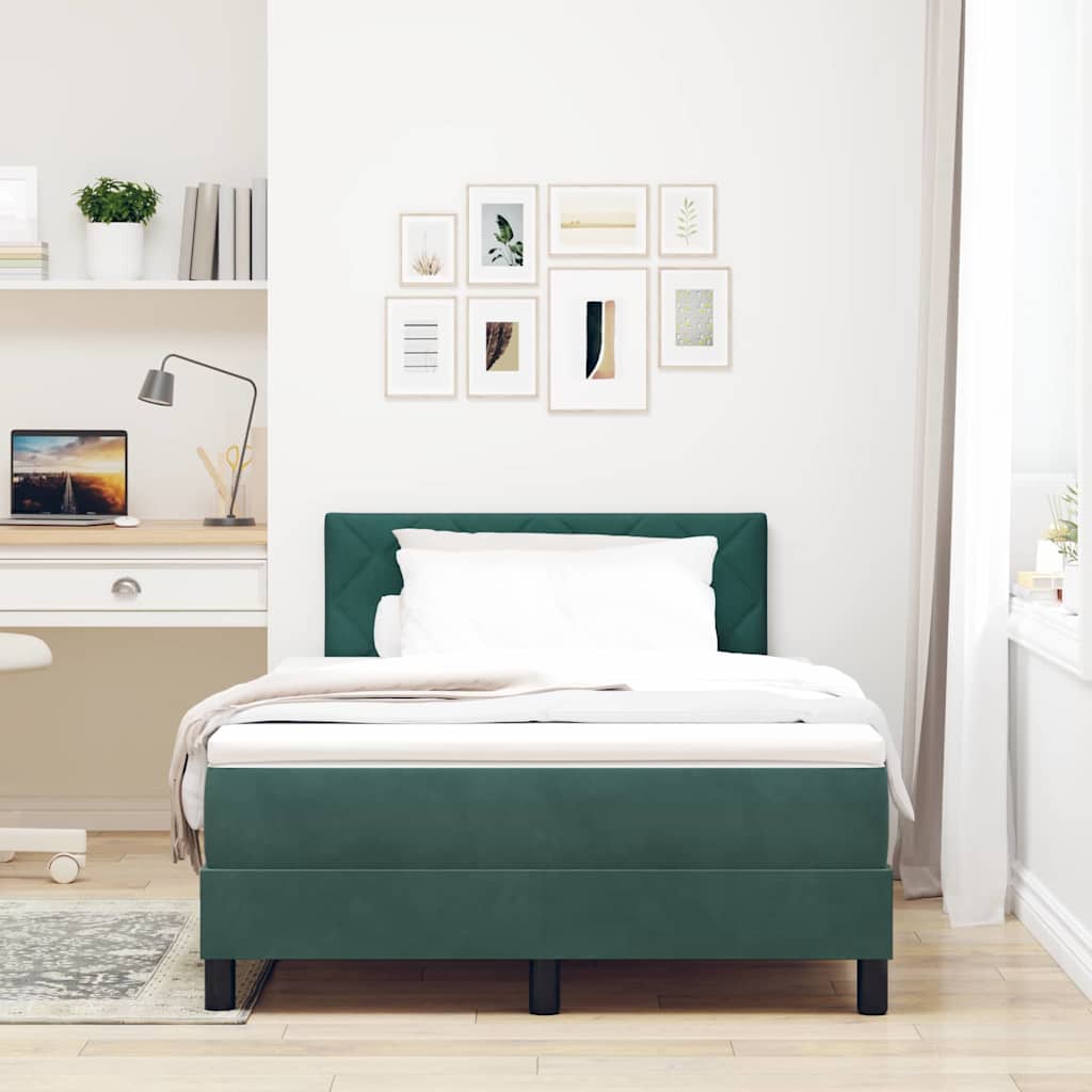 vidaXL LED Boxspringbett mit Matratze Dunkelgrün 120 x 200 cm Samt