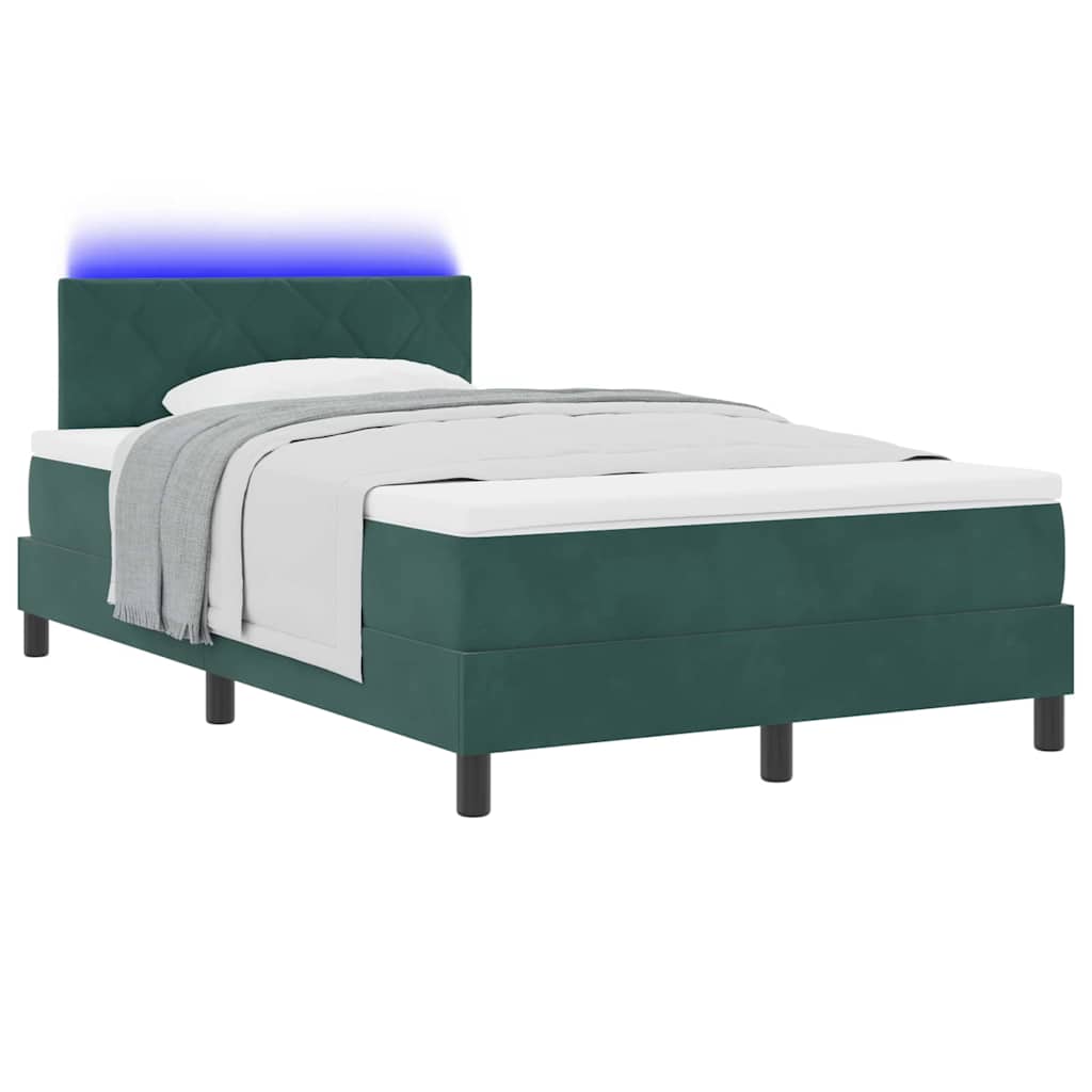 vidaXL LED Boxspringbett mit Matratze Dunkelgrün 120 x 200 cm Samt