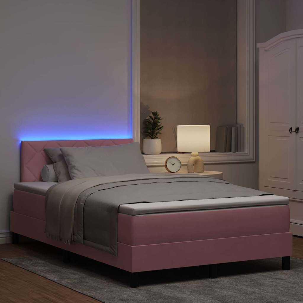 LED Boxspringbett mit Matratze mit LED Rosa 120 x 200 cm Samt