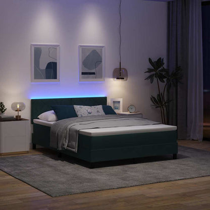 LED Boxspringbett mit Matratze Dunkelgrün 140 x 200 cm Samt