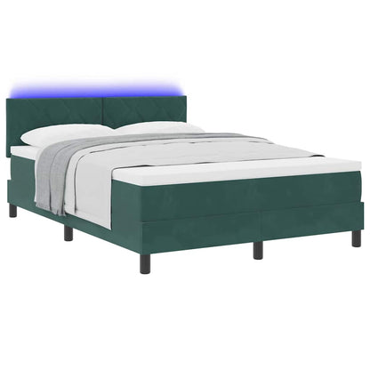 LED Boxspringbett mit Matratze Dunkelgrün 140 x 200 cm Samt