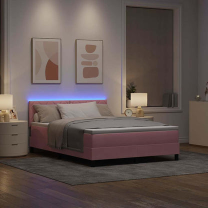 LED Boxspringbett mit Matratze mit LED Rosa 160 x 200 cm Samt