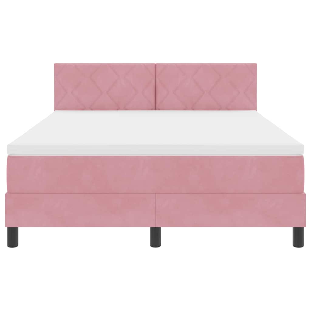 LED Boxspringbett mit Matratze mit LED Rosa 160 x 200 cm Samt
