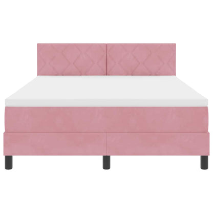 LED Boxspringbett mit Matratze mit LED Rosa 160 x 200 cm Samt