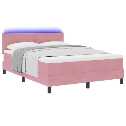 LED Boxspringbett mit Matratze mit LED Rosa 160 x 200 cm Samt