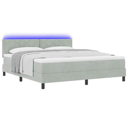 LED Boxspringbett mit Matratze Hellgrau 180 x 200 cm Samt