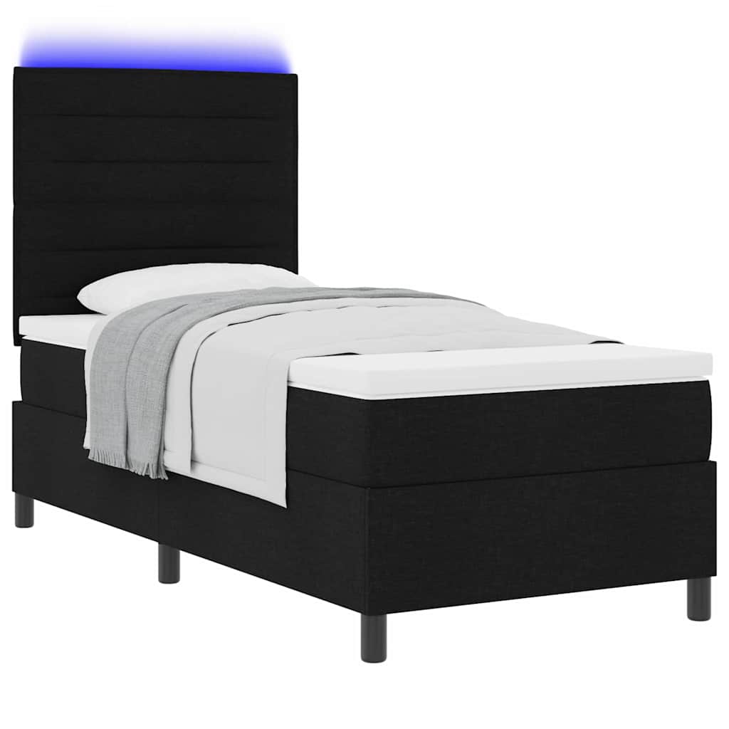 Boxspringbett mit Matratze mit LED Schwarz 80 x 200 cm Stoff