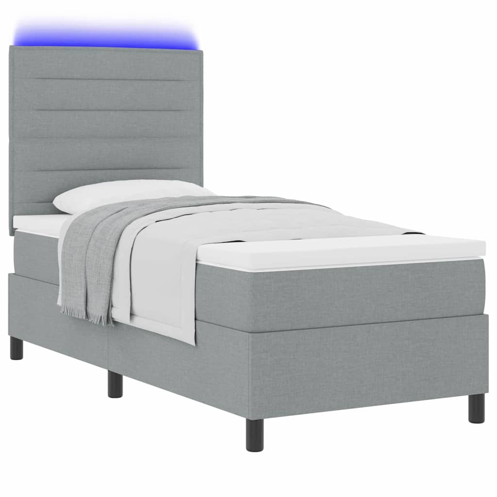 Boxspringbett mit Matratze mit LED Hellgrau 90 x 190 cm Stoff
