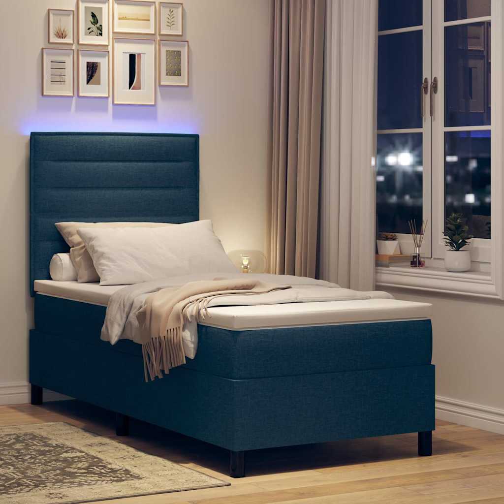 Boxspringbett mit Matratze mit LED Blau 90 x 200 cm Stoff