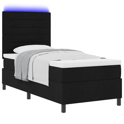 Boxspringbett mit Matratze mit LED Schwarz 100 x 200 cm Stoff