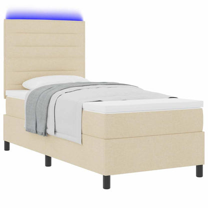 Boxspringbett mit Matratze mit LED Creme 100 x 200 cm Stoff