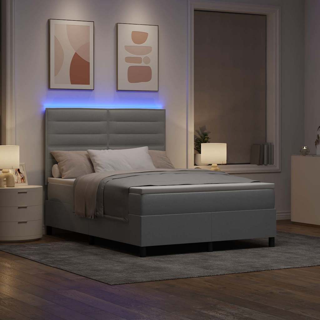 Boxspringbett mit Matratze mit LED Hellgrau 140 x 200 cm Stoff