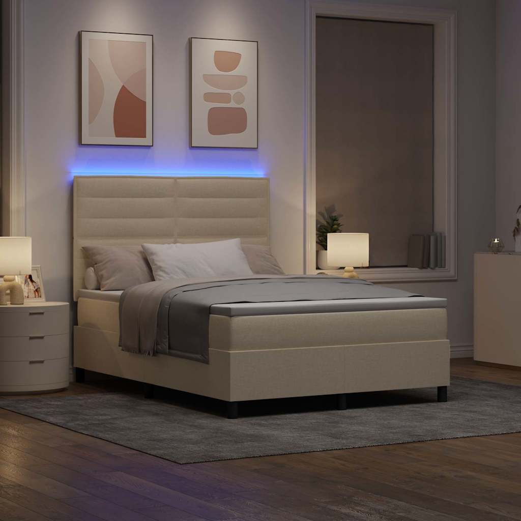 Boxspringbett mit Matratze mit LED Creme 160 x 200 cm Stoff
