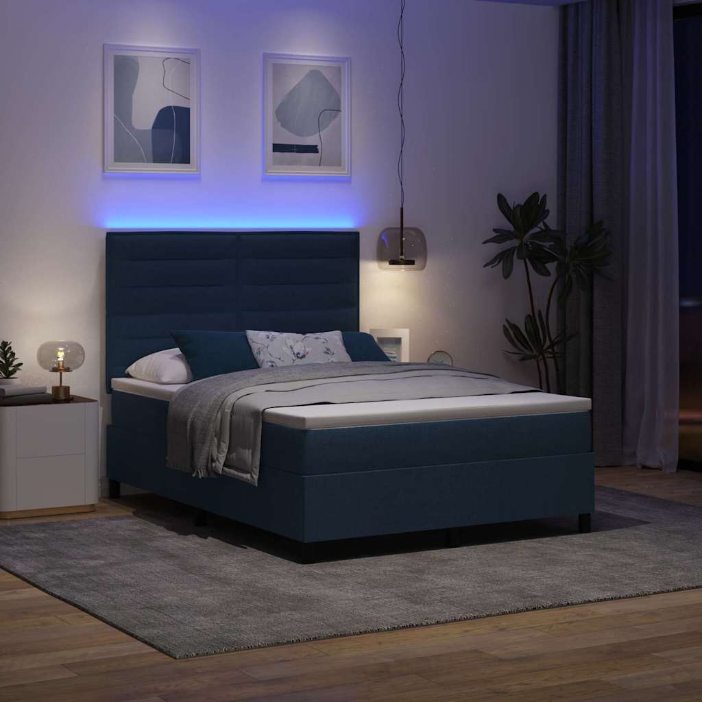 Boxspringbett mit Matratze mit LED Blau 160 x 200 cm Stoff
