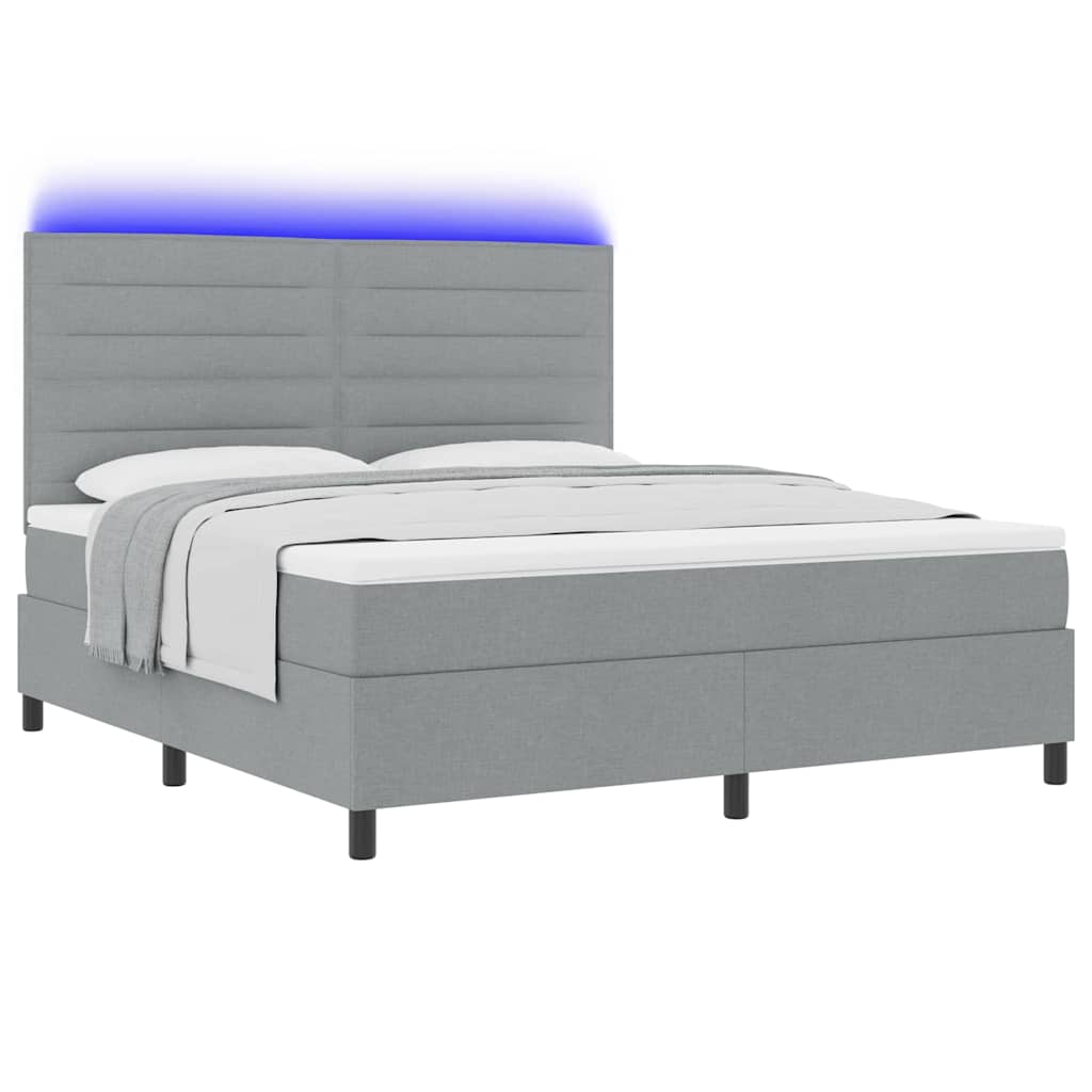 Boxspringbett mit Matratze mit LED Hellgrau 180 x 200 cm Stoff
